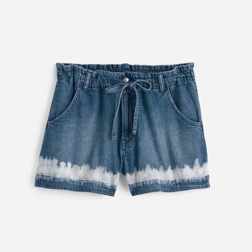New Madewell Japanese Shibori Hand-Dyed Tie-Waist Denim Shorts, XS